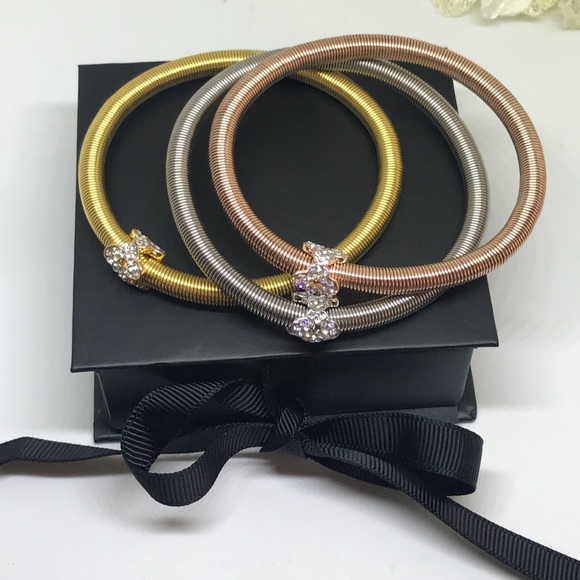 3 Color Wire Bracelet w Crystal Bow Detail  [JW-4] - Picture 2 of 8